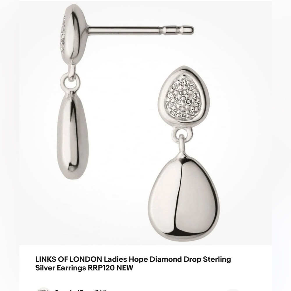 Links of London Sterling Silver Teardrop Earrings with diamond chips.